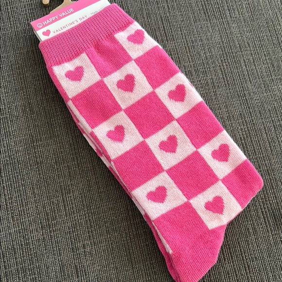 Accessories - Pink Checkered Heart Crew Socks shoe size 4-10